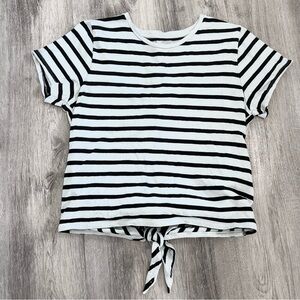 Madewell Texture & Thread Top Womens Large Wrap Knit Black & White Striped Shirt